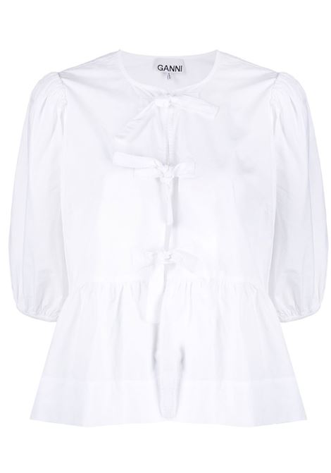 White organic-cotton peplum blouse Ganni - women GANNI | F7364151