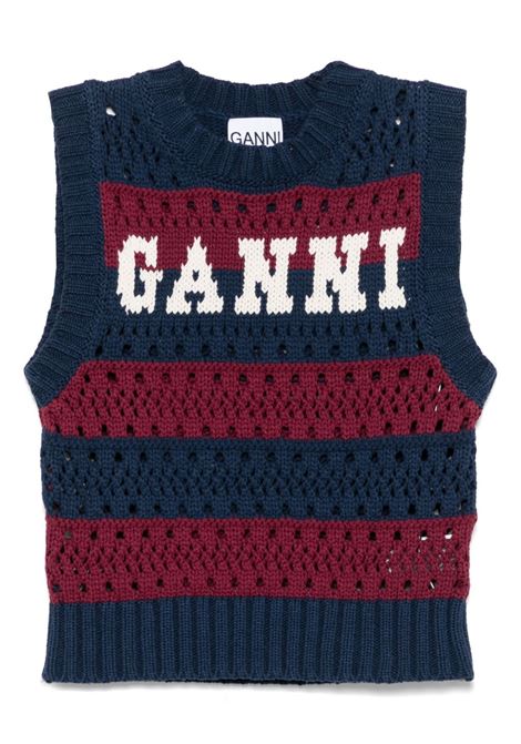 Gilet in maglia con logo multicolore Ganni - donna