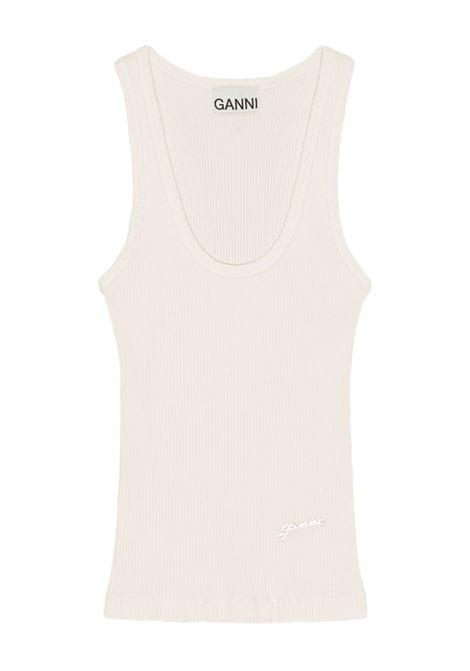 White ribbed tank top Ganni - women GANNI | T4266135