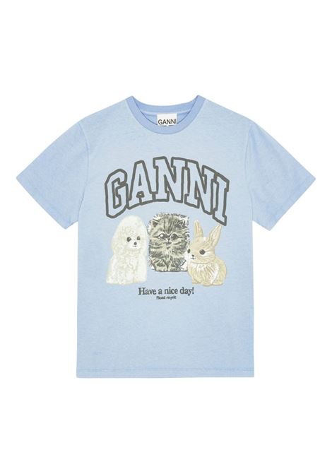 Blue logo-print T-shirt Ganni - women GANNI | T4278570