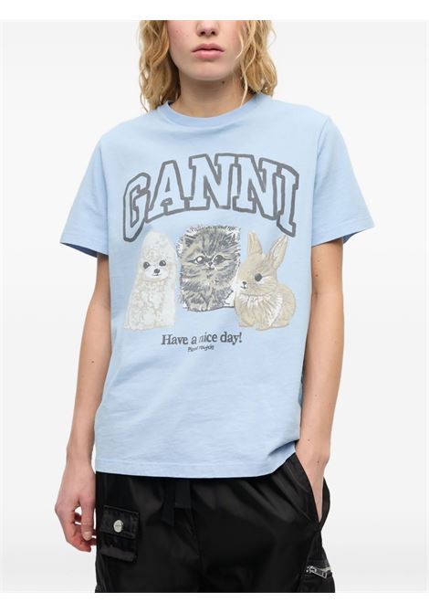 Blue logo-print T-shirt Ganni - women GANNI | T4278570