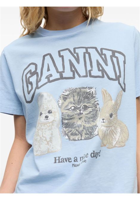 Blue logo-print T-shirt Ganni - women GANNI | T4278570