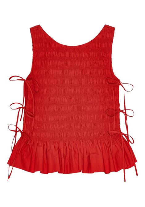 Red chambray seersucker top Ganni - women