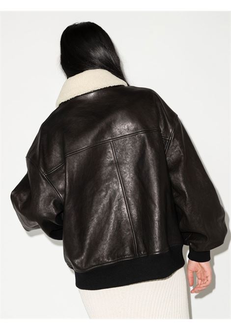 Black shearling-trim collar jacket khaite - women KHAITE | 6075729200