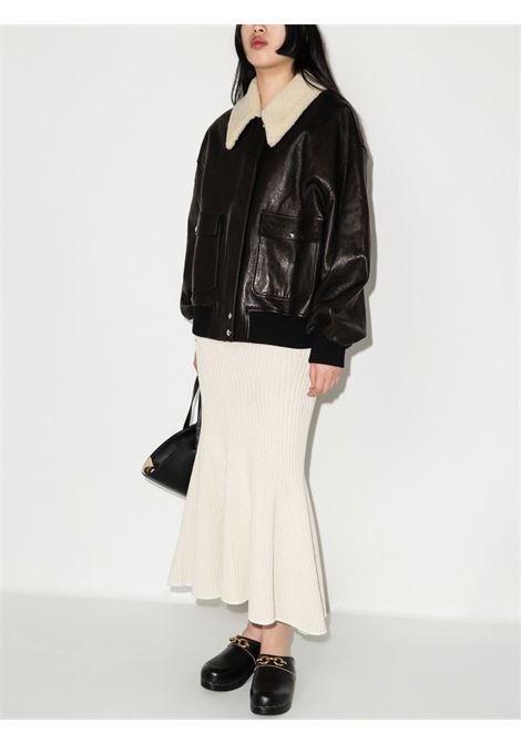 Black shearling-trim collar jacket khaite - women KHAITE | 6075729200