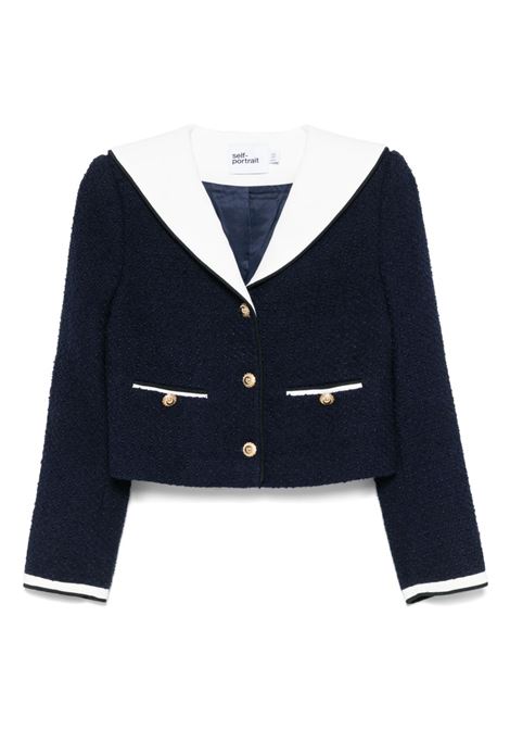 Giacca crop bouclé in blu Self-Portrait - donna SELF-PORTRAIT | PF25034JBL