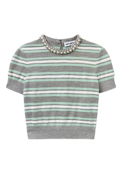 Grey striped t-shirt Self-portrait - women