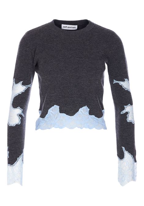 Maglione a maniche lunghe con pizzo in grigio Self-portrait - donna SELF-PORTRAIT | PF25083TGR