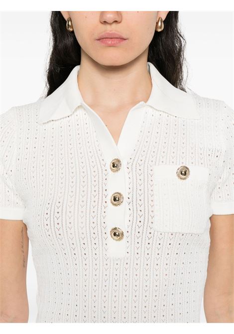 Polo in maglia pointelle in bianco Self-portrait - donna SELF-PORTRAIT | PF25095TW