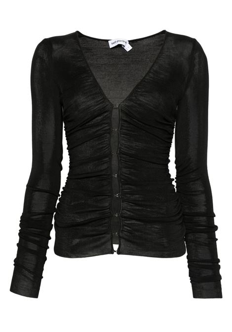 Top con bottoni frontali e dettaglio ruches in nero Self-portrait - donna SELF-PORTRAIT | PF25098TB