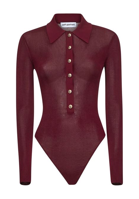 Burgundy collar-detail ribbed bodysuit Self-portrait - women