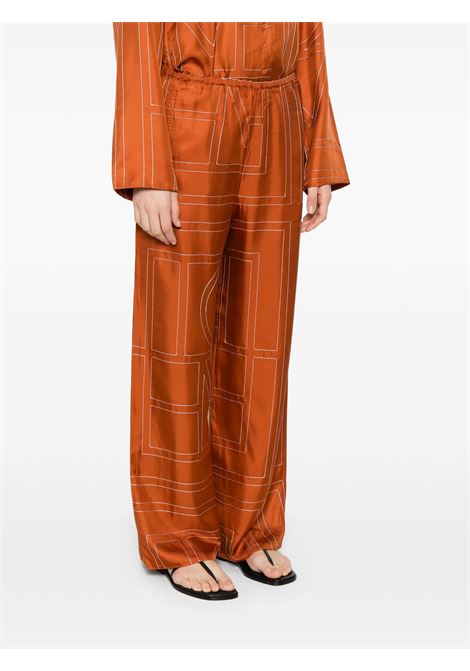 Brown Silk trousers with monogram logo embroidery Toteme - women TOTEME | 241WRB1092FB0089161