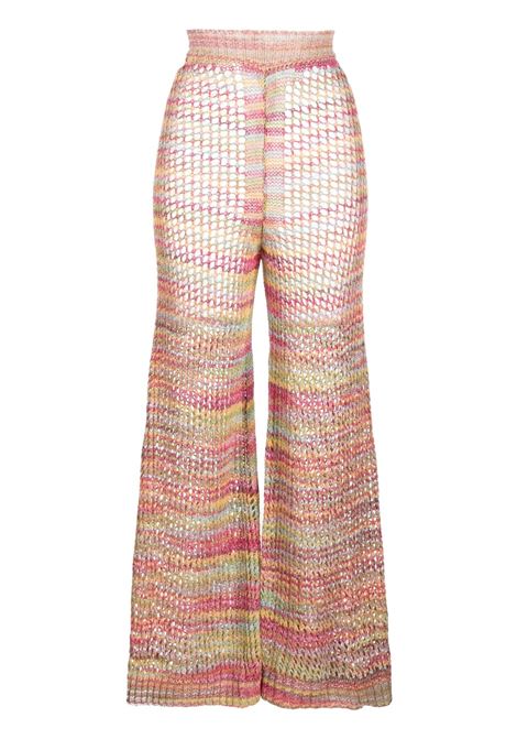 Pink and multicolour flared open-knit trousers - women LANEUS | PND303VARU