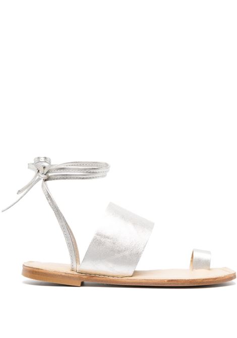 Silver metallic toe-strap sandals - women