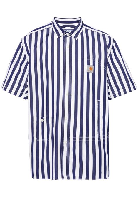 White and blue striped poplin shirt Junya Watanabe x Carhartt WIP - men JUNYA WATANABE | Shirts | WMB0221