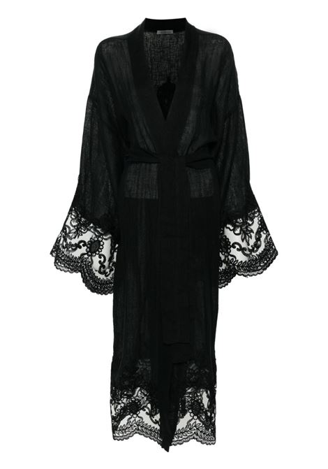 Kimono lungo con pannelli in pizzo in nero - donna MAURIZIO | W07240577MZS4MAT33