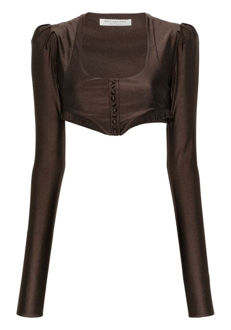 Brown ruffle-trim cropped top - women PHILOSOPHY DI LORENZO SERAFINI | Top | A080607200102