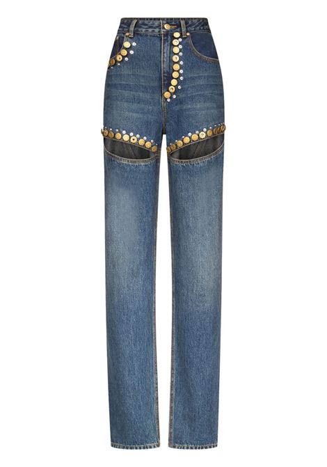 Jeans con bottoni gioiello in blu e oro Area - donna AREA | Jeans | RS25AWPA0051DE01DRKBL