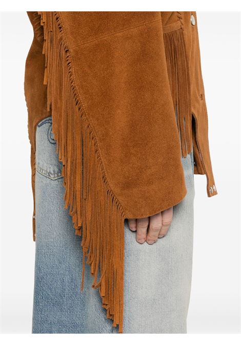 Giacca in pelle scamosciata con frange in marrone Coperni - donna COPERNI | COPOW37F6036BRWN