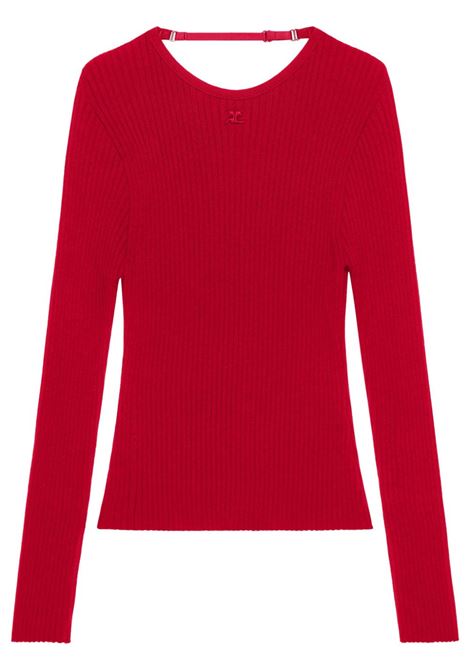 Red logo-embroidery sweater Courrèges - women COURRÈGES | Top | 125MPU105FI00014015