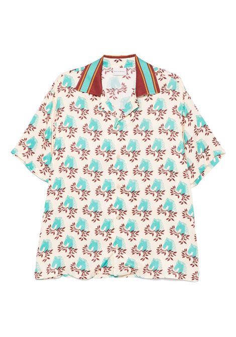 Camicia con stampa in beige Drôle de monsieur - uomo DROLE DE MONSIEUR | Camicie | GSH205VI019LBG