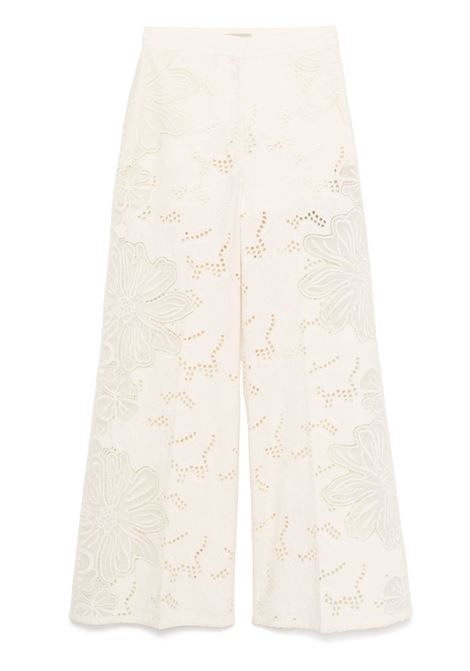 Pantaloni a palazzo con ricamo in beige chiaro Elie Saab - donna ELIE SAAB | Pantaloni | P0091NR25COE04OFFWHT
