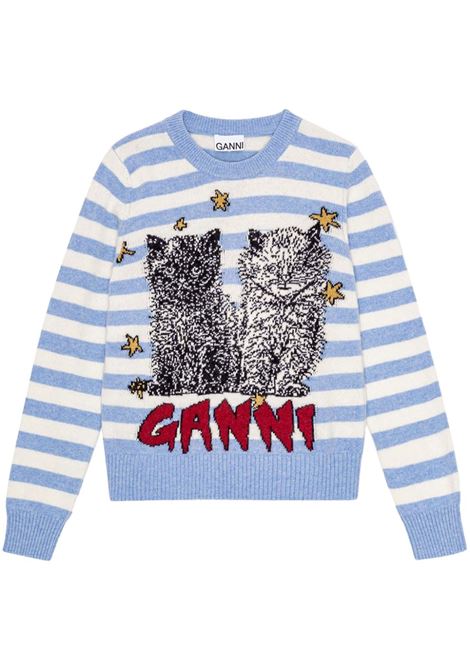 Blue and white embroidered jumper Ganni - women<BR/><BR/>