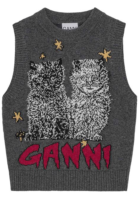 Grey wool embroidered vest Ganni - women GANNI | K2375084