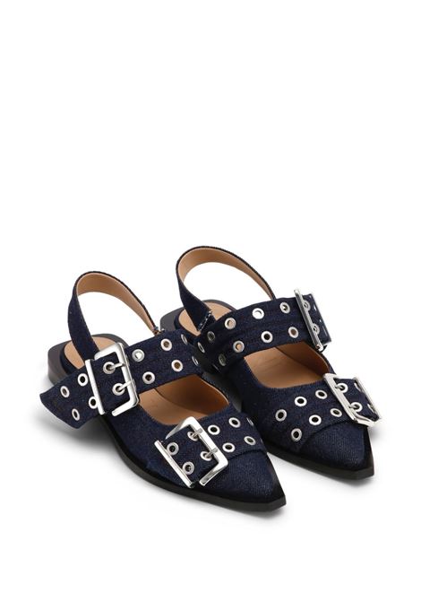 Blue buckle-detail denim ballerina shoes Ganni - women GANNI | S2797642