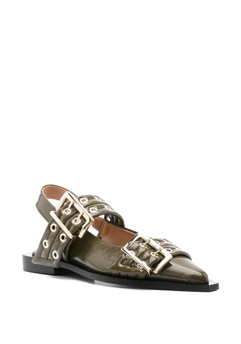 Green buckle-fastening ballerina shoes Ganni - women GANNI | S2872838