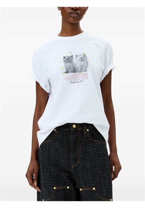 T-shirt kittens in bianco Ganni  - donna GANNI | T4060151