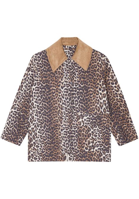 Giacca leopardata con colletto a contrasto Ganni - donna GANNI | W0391859