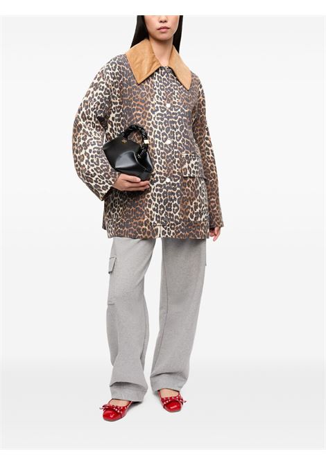 Giacca leopardata con colletto a contrasto Ganni - donna GANNI | W0391859