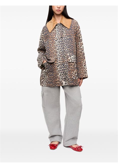 Giacca leopardata con colletto a contrasto Ganni - donna GANNI | W0391859