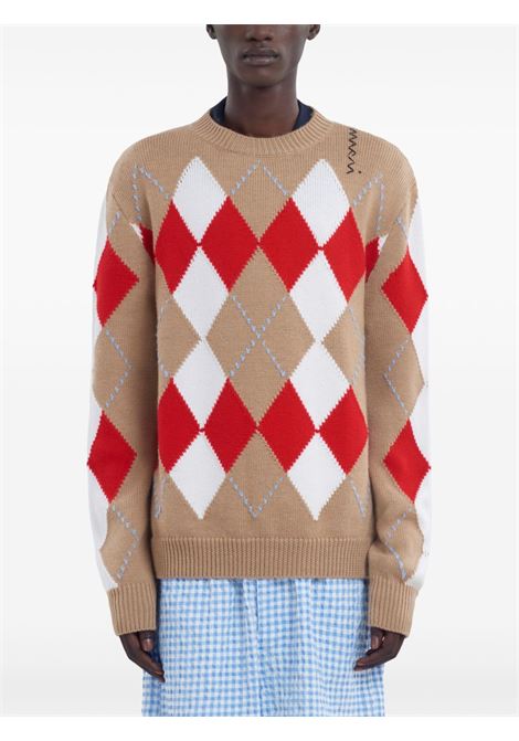 Maglione a rombi in beige Marni - uomo MARNI | GCMG0438Q2UFW618ARW74