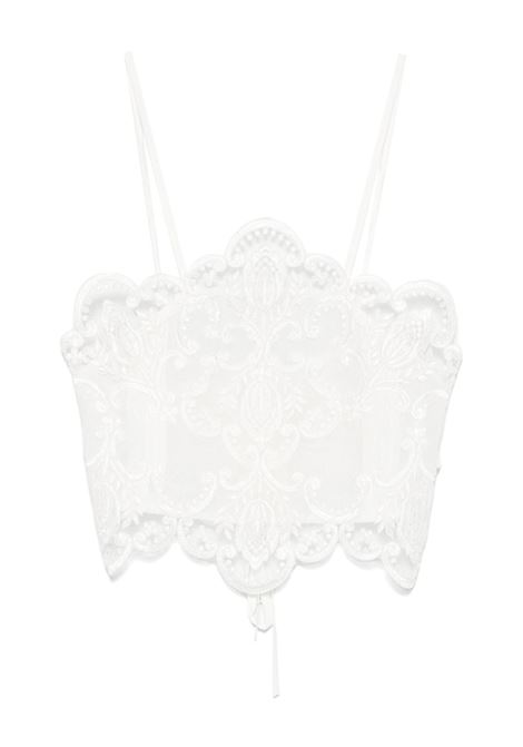 Top con ricamo a fiori in bianco sporco Maurizio Mykonos - donna