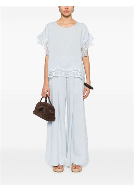 Blusa con orli in pizzo azzurro Maurizio Mykonos - donna MAURIZIO | W08610179SKYBL
