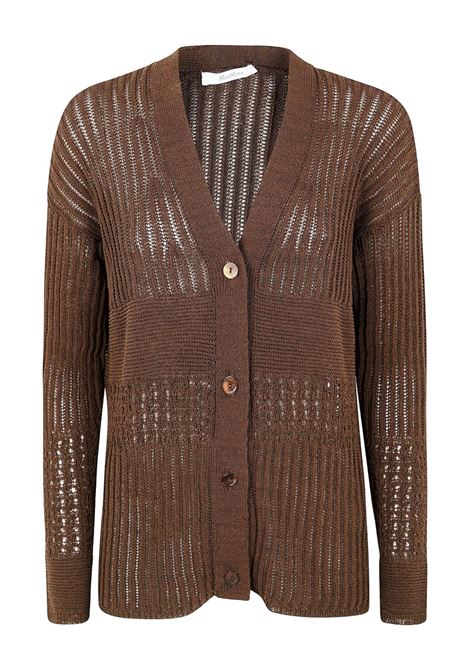 Cardigan in maglia traforata in marrone MaxMara - women MAXMARA | 2511341029600002