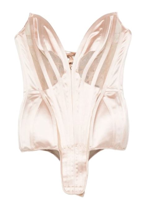 Body a corsetto con design satinato in rosa Mugler - donna