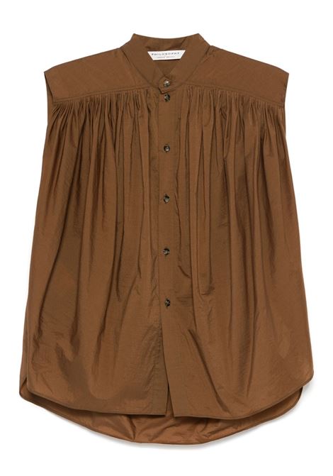 Earth brown sleeveless blouse Ivory pleated maxi skirt PHILOSOPHY DI LORENZO SERAFINI - women PHILOSOPHY DI LORENZO SERAFINI | Shirts | 021021200518