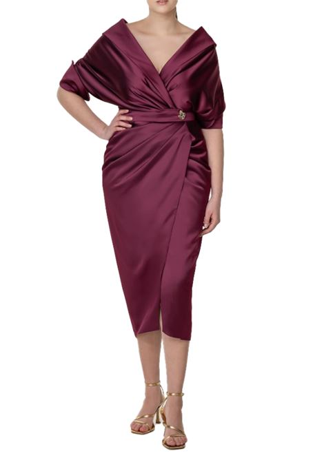 Angelina satin midi dress in burgundy Rhea Cosa - women RHEA COSTA | Dresses | RHS22021081DBRGNDY