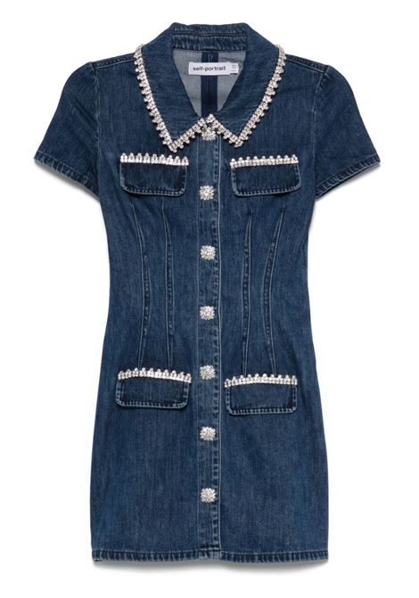 Miniabito in denim con cristalli in blu Self-portrait - donna SELF-PORTRAIT | SS24921SBL