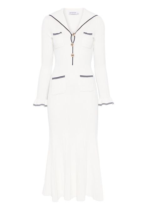 Abito lungo a coste in bianco e blu Self-Portrait - donna SELF-PORTRAIT | SS25024MW