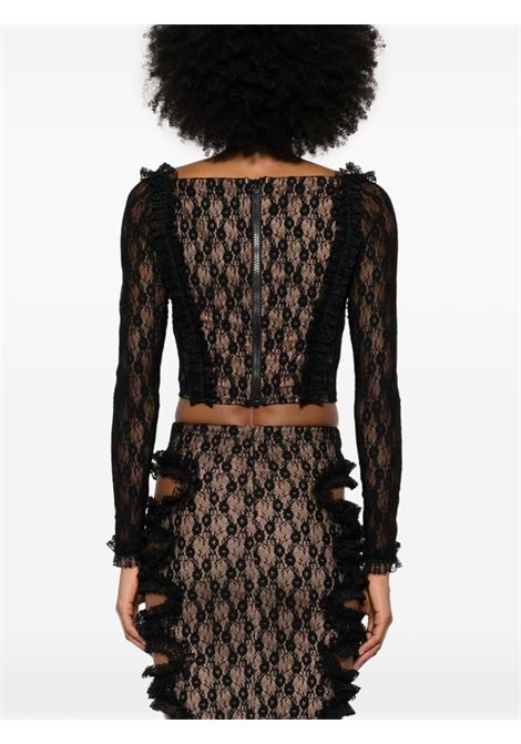 Top in pizzo con ruches in nero Self-portrait - donna SELF-PORTRAIT | SS25CK010TB