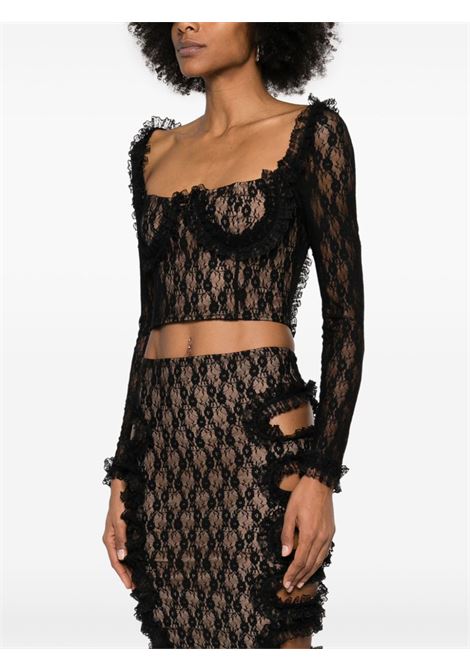 Top in pizzo con ruches in nero Self-portrait - donna SELF-PORTRAIT | SS25CK010TB