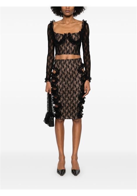 Top in pizzo con ruches in nero Self-portrait - donna SELF-PORTRAIT | SS25CK010TB
