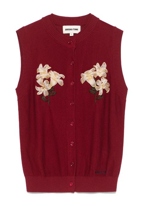 Burgundy floral-appliqué vest Shushu/Tong - women SHUSHU/TONG |  | FSDETO25JVV001WR100