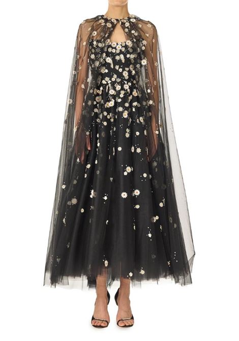 Mantella in tulle con ricamo daisy in nero monique Lhuillier - donna MONIQUE LHUILLIER | Capispalla | 25131119
